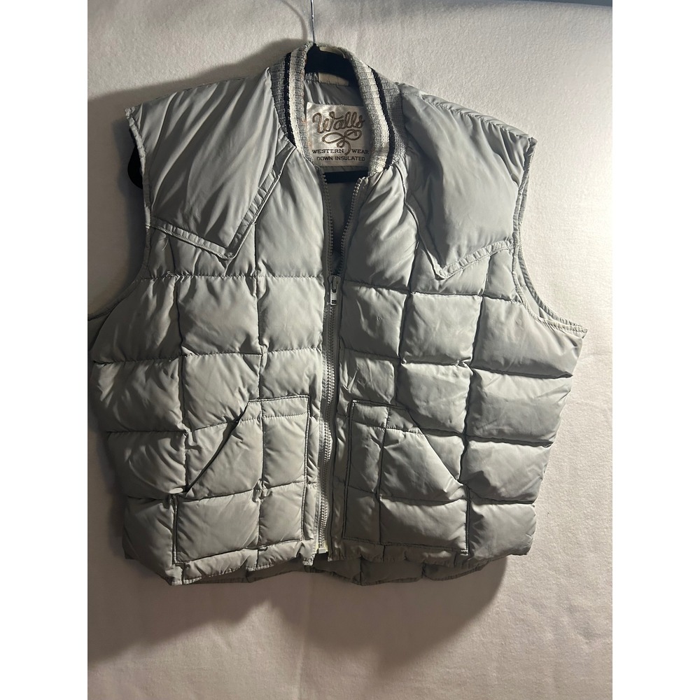 Walls Western Wear Vintage Puffer‎ Vest Gray Down Insulated Mens 46 Regular USA